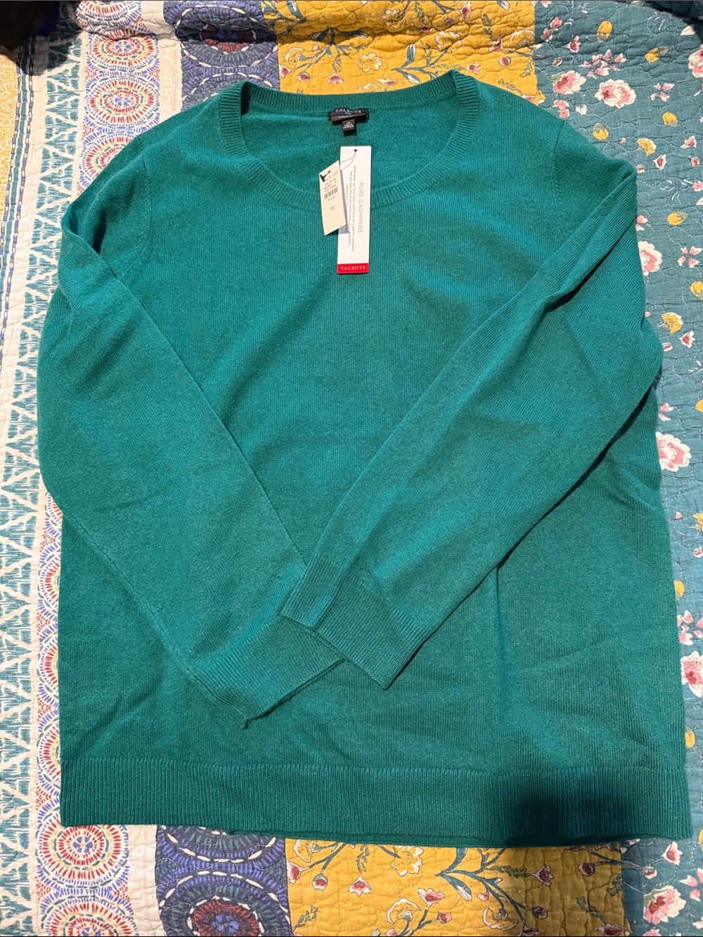 100% Cashmere Talbots Crewneck Sweater in Teal Green